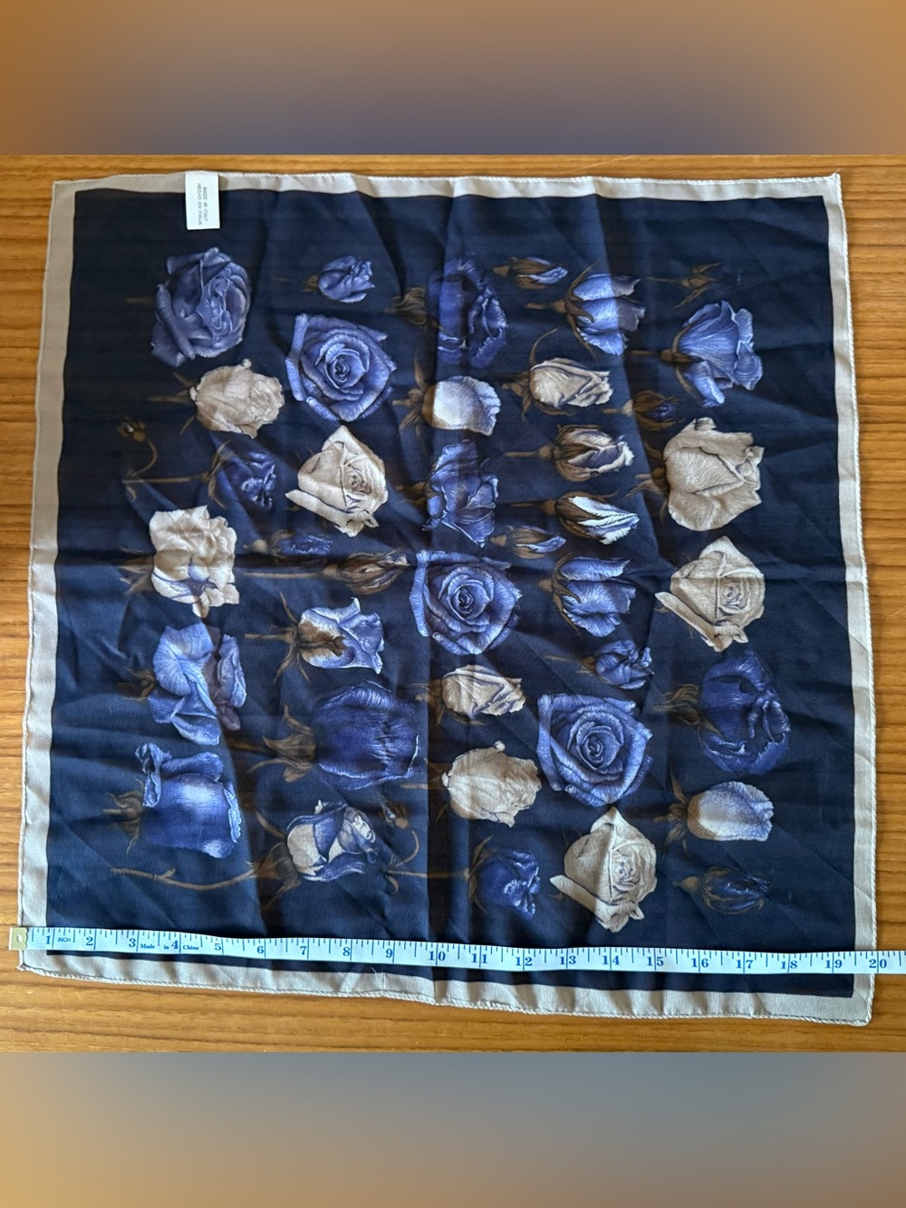 Floral Rose Print Scarf in Navy and Cream